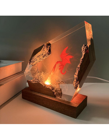 Lámpara Nocturna de Resina Epóxica Dragón de Fuego 15.24cm