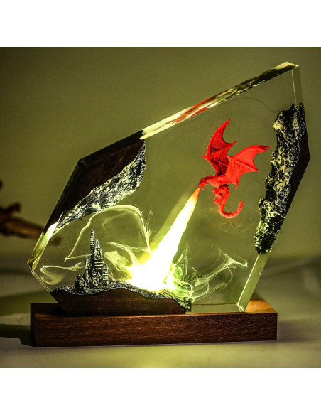 Lámpara Nocturna de Resina Epóxica Dragón de Fuego 15.24cm