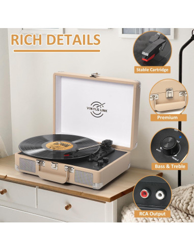 Reproductor de Vinilo Bluetooth VINYLS LINK Maleta Portátil 3 Velocidades