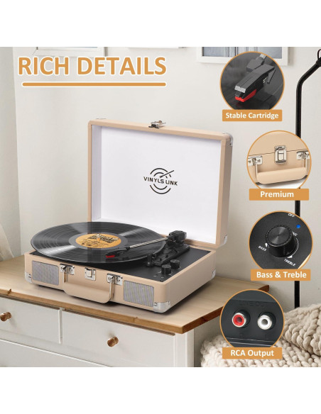Reproductor de Vinilo Bluetooth VINYLS LINK Maleta Portátil 3 Velocidades