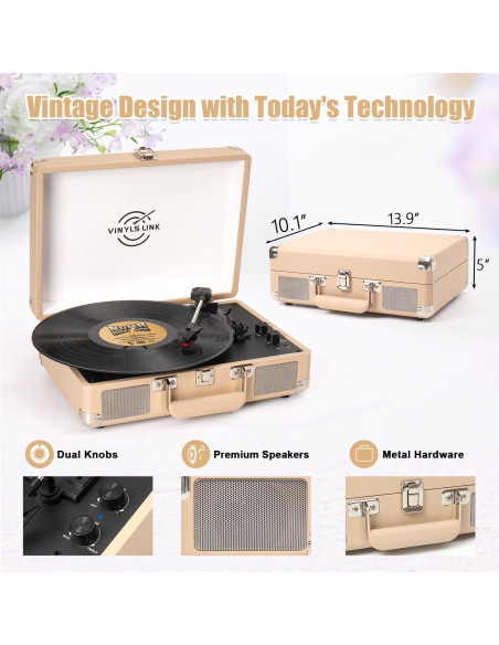 Reproductor de Vinilo Bluetooth VINYLS LINK Maleta Portátil 3 Velocidades