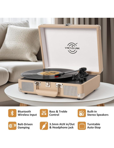 Reproductor de Vinilo Bluetooth VINYLS LINK Maleta Portátil 3 Velocidades
