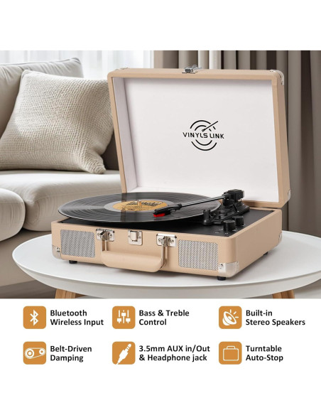 Reproductor de Vinilo Bluetooth VINYLS LINK Maleta Portátil 3 Velocidades