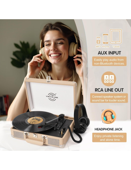 Reproductor de Vinilo Bluetooth VINYLS LINK Maleta Portátil 3 Velocidades