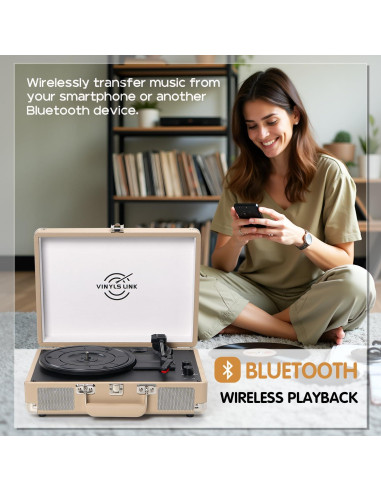 Reproductor de Vinilo Bluetooth VINYLS LINK Maleta Portátil 3 Velocidades