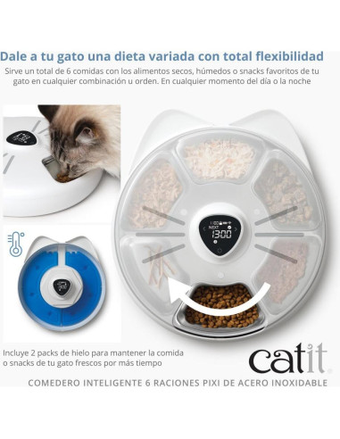 Alimentador Automático Catit PIXI 6-Comidas Acero Inoxidable