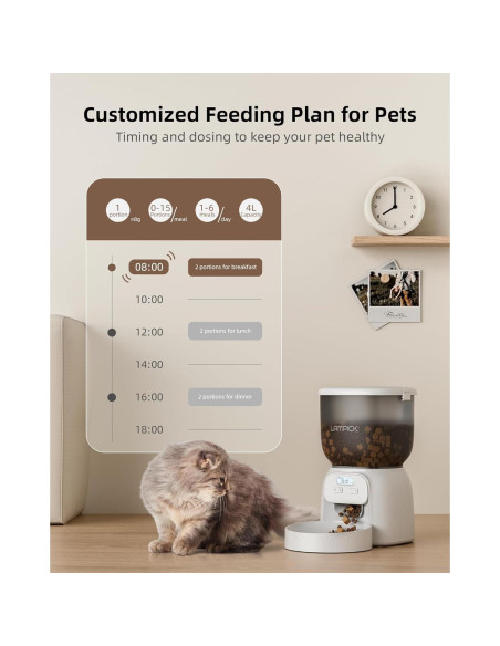 Dispensador Automático de Comida para Gatos LAMPICK 4L 6 Comidas