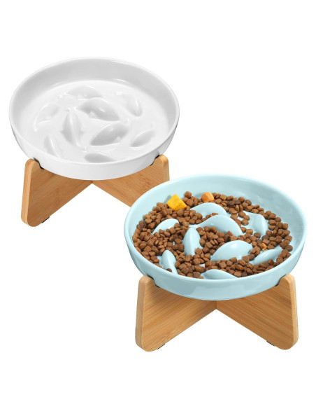 2 Platos de Cerámica para Gato con Soporte Elevado Funnymoom