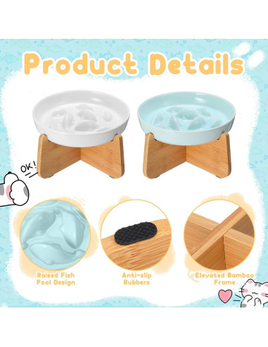 2 Platos de Cerámica para Gato con Soporte Elevado Funnymoom