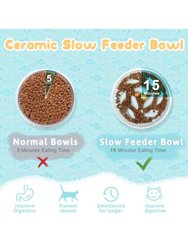 2 Platos de Cerámica para Gato con Soporte Elevado Funnymoom