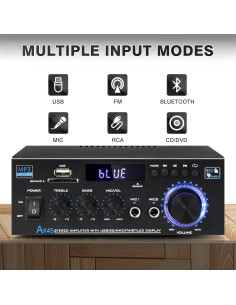 Amplificador Estéreo WOOPKER AK45 300W 2 Canales Bluetooth 2