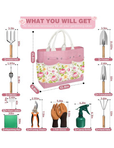 Juego de herramientas de jardín OUREST 22 piezas con bolsa rosa 2