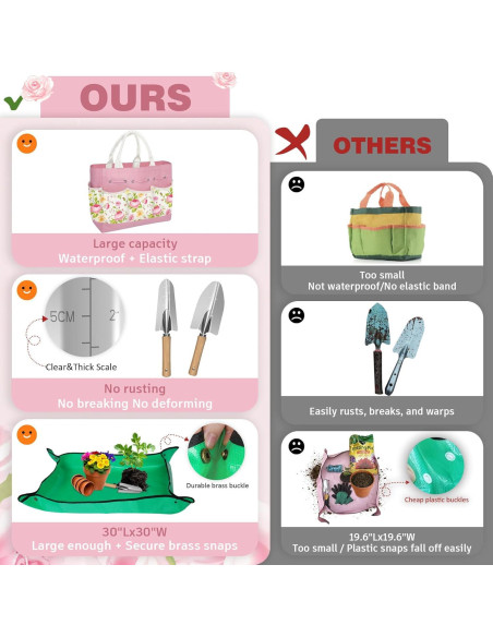 Juego de herramientas de jardín OUREST 22 piezas con bolsa rosa