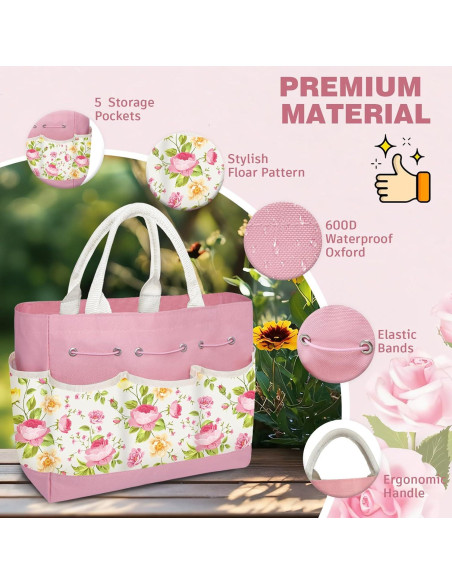 Juego de herramientas de jardín OUREST 22 piezas con bolsa rosa