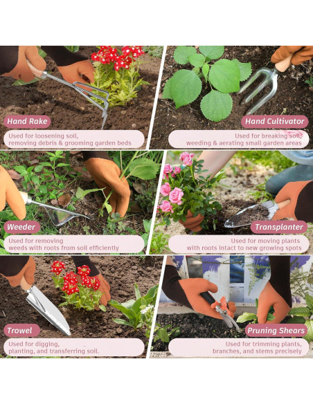 Juego de herramientas de jardín OUREST 22 piezas con bolsa rosa