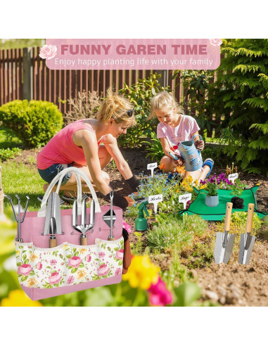 Juego de herramientas de jardín OUREST 22 piezas con bolsa rosa