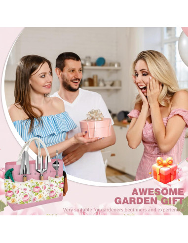 Juego de herramientas de jardín OUREST 22 piezas con bolsa rosa