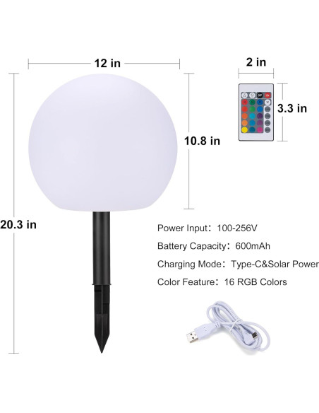 Luz de Bola Solar Shumi 30.48cm LED RGB Control Remoto