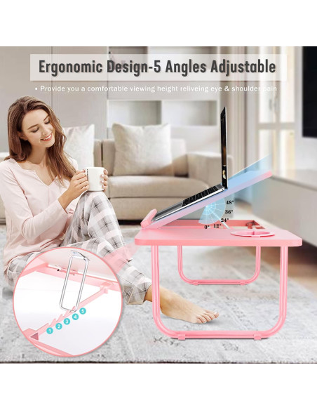 Escritorio Plegable para Laptop EYdoter Rosa Caramelo 55.88x33.02cm