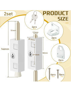 Cerradura de Puerta Deslizante Dunzy con Llave - 2 Piezas 2