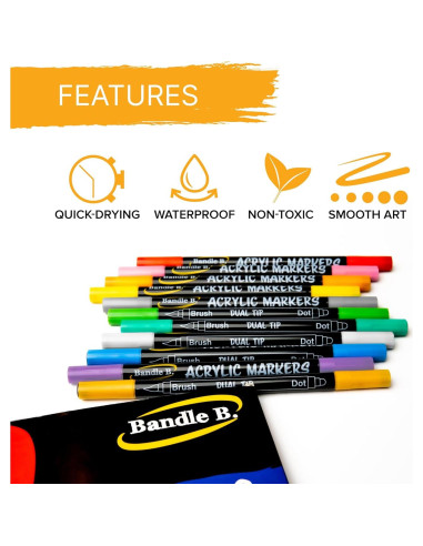 Marcadores de Pintura Acrílica Bandle B. - Set de 16 Doble Punta