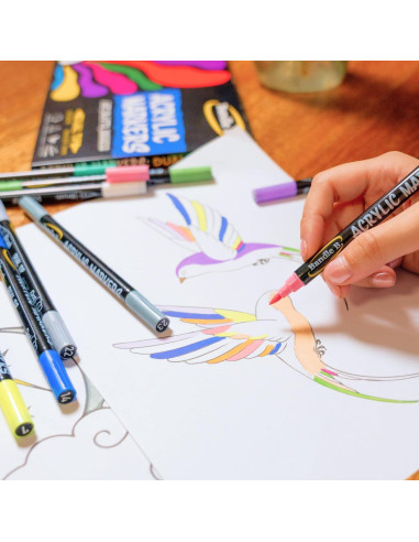 Marcadores de Pintura Acrílica Bandle B. - Set de 16 Doble Punta