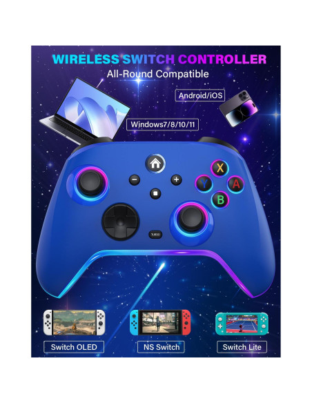 Controlador Inalámbrico Pro ZRZLMVP para Nintendo Switch Azul