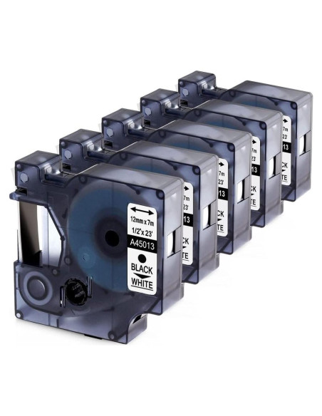 Cinta de Etiqueta Anycolor Dymo D1 12mm x 7m Negro sobre Blanco - Paquete de 5