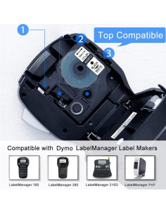 Cinta de Etiqueta Anycolor Dymo D1 12mm x 7m Negro sobre Blanco - Paquete de 5 2