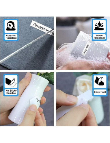 Cinta de Etiqueta Anycolor Dymo D1 12mm x 7m Negro sobre Blanco - Paquete de 5