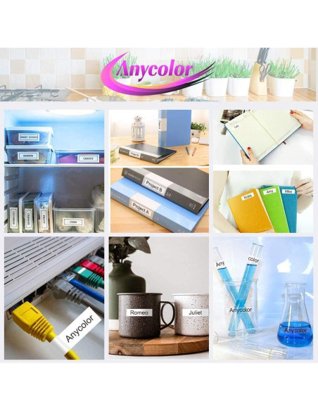 Cinta de Etiqueta Anycolor Dymo D1 12mm x 7m Negro sobre Blanco - Paquete de 5