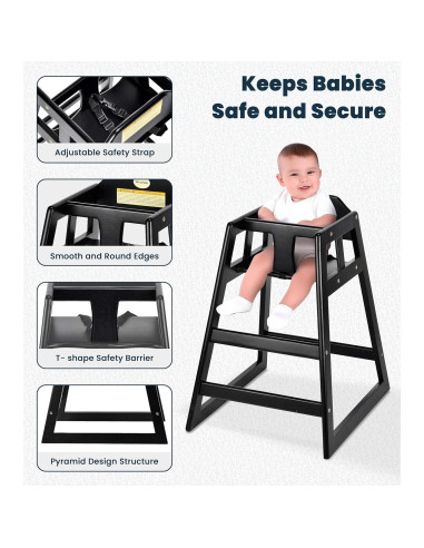 Sillas Altas de Madera Alpine para Bebés - 2 Paquete Negro