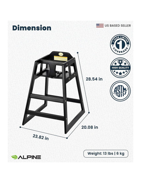 Sillas Altas de Madera Alpine para Bebés - 2 Paquete Negro