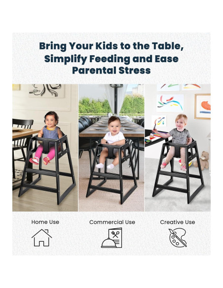 Sillas Altas de Madera Alpine para Bebés - 2 Paquete Negro