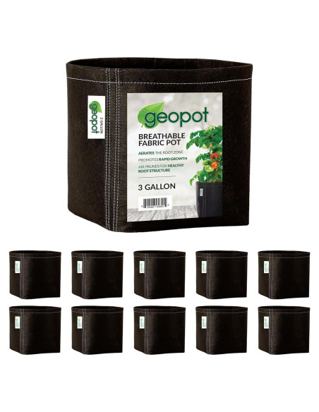 Bolsas de Cultivo de Tela GeoPot 3 Galones - Paquete de 10