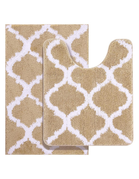 Conjunto de Alfombrillas de Baño OLANLY 2 Piezas Microfibra Beige
