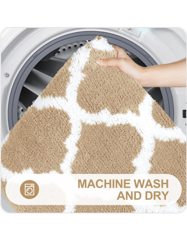 Conjunto de Alfombrillas de Baño OLANLY 2 Piezas Microfibra Beige