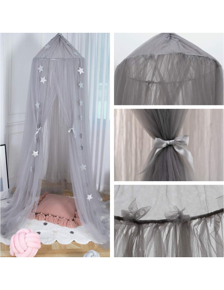 Dosel de Cama para Niñas OldPAPA Gris - Mosquitera Princesa 240cm
