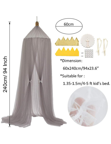 Dosel de Cama para Niñas OldPAPA Gris - Mosquitera Princesa 240cm