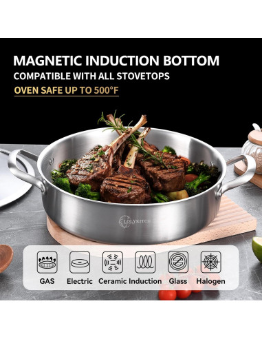 Sartén de Acero Inoxidable 3QT LOLYKITCH con Tapa 26CM