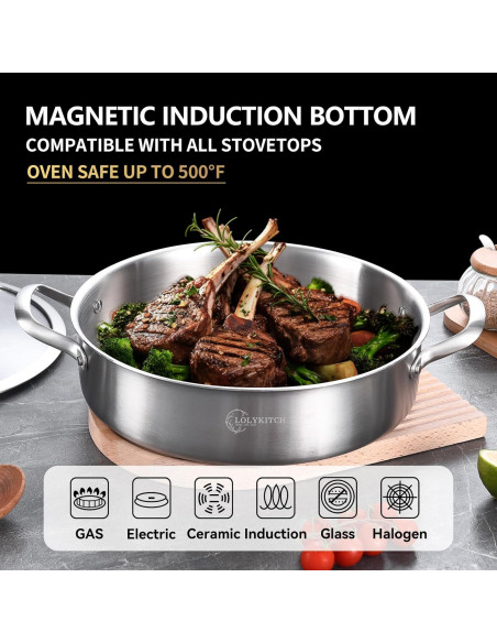 Sartén de Acero Inoxidable 3QT LOLYKITCH con Tapa 26CM