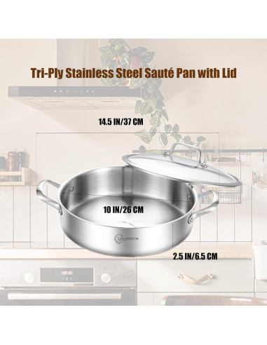 Sartén de Acero Inoxidable 3QT LOLYKITCH con Tapa 26CM