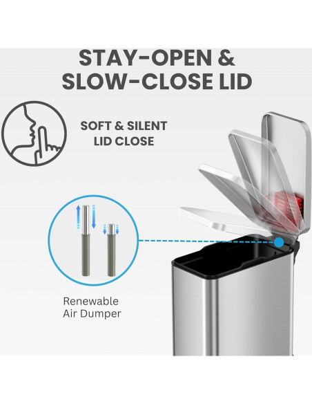 Basurero de Baño iTouchless 11.4L Acero Inoxidable con Tapa