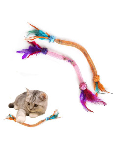 Juguetes para Gatos Coivnl - Paquete de 2 con Plumas y Pom-Pom