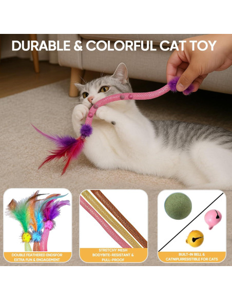 Juguetes para Gatos Coivnl - Paquete de 2 con Plumas y Pom-Pom