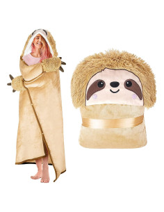 Manta con Capucha Happy Fuel Perezoso Beige - Sherpa y Franela