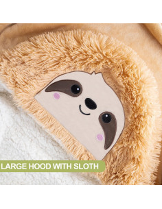 Manta con Capucha Happy Fuel Perezoso Beige - Sherpa y Franela 2