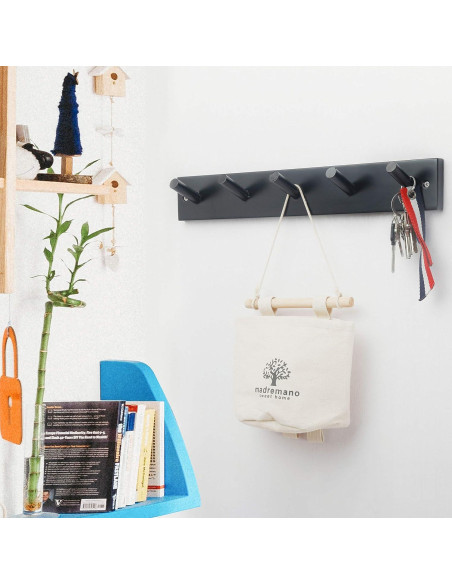 Perchero de pared WEBI negro 5 ganchos 43.66 cm bambú