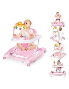 Andador 5-en-1 Plegable para Bebés Rosa - Altura Ajustable