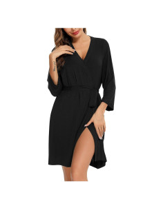 Bata Corta de Seda para Mujeres Samring - Kimono Negro